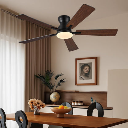 Ceiling Fans with Lights,52 Inch Low Profile Ceiling Fan with Light-Flush Mount Dimmable, Quiet DC Motor for Outdoor Patio,Garage,Bedroom Brown67-Black 52in 67-White 52in 67-Brown 52in 67-Nickel 52in