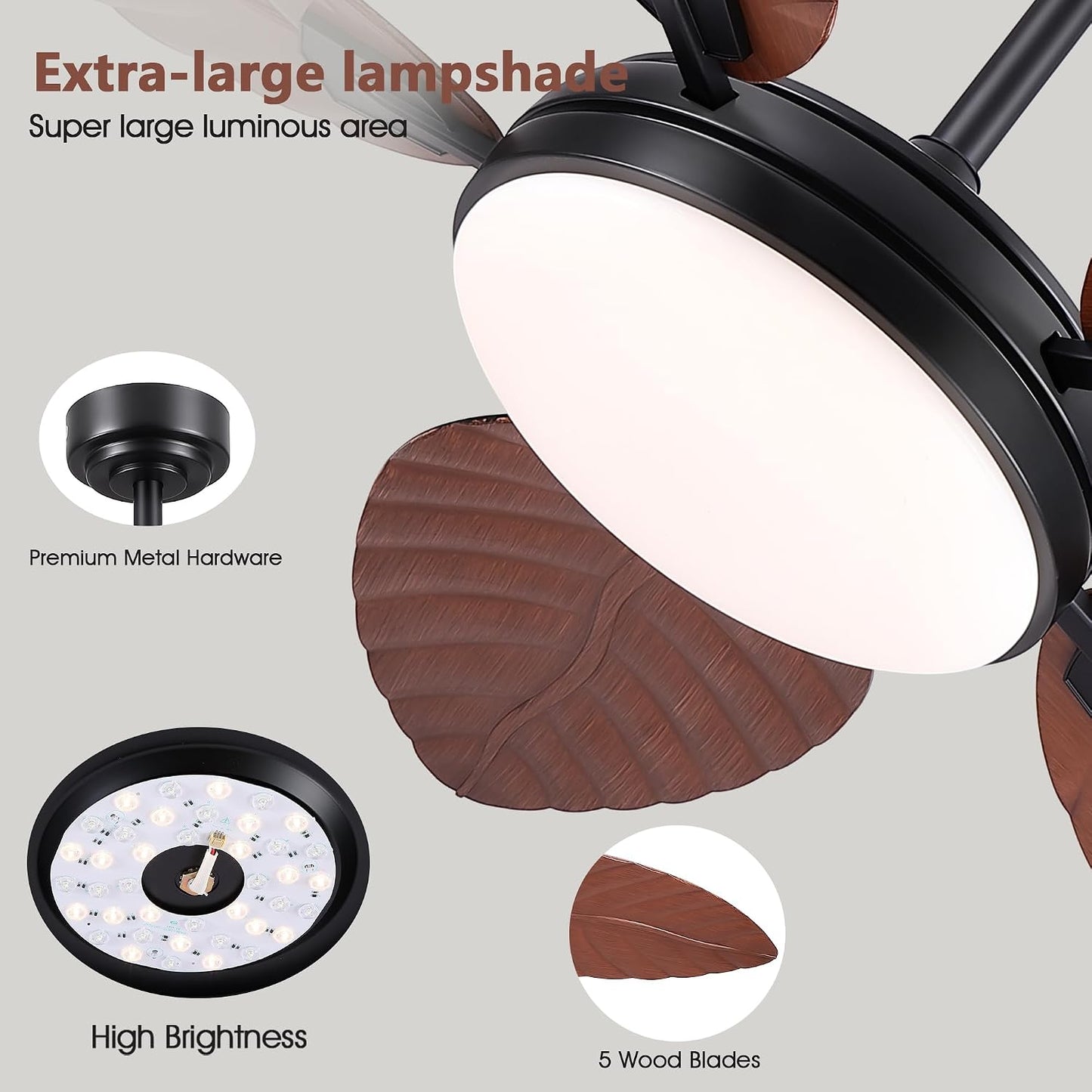 GJeg Tropical Ceiling Fans with Lights,52" Outdoor Palm Leaf Ceiling Fans 888-Black 52 888-White 52 888-Brown 52 888-Dark brown 52 888-Light brown 52