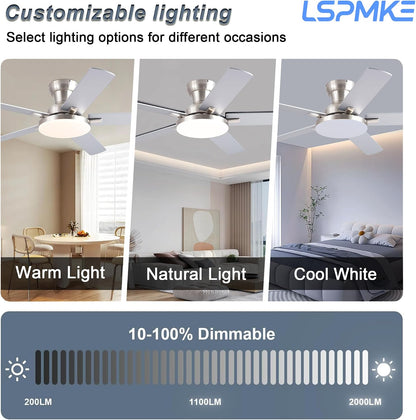 52" Ceiling Fan with Light, Remote Control, 3CCT Dimmable Noiseless DC Motor, Modern Indoor Lighting Fixture for Bedroom, Kitchen LSP-266-Black LSP-266-White LSP-266-Brown LSP-266-Nickel