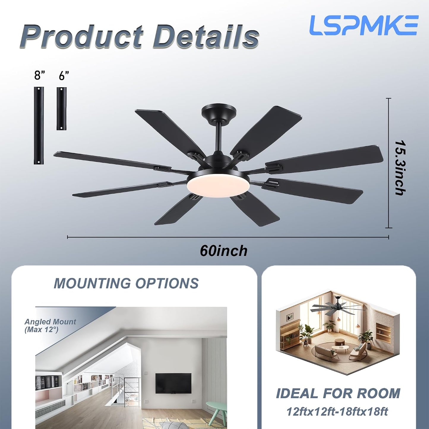 Ceiling Fan With Light & Remote Indoor/Outdoor Use 60 Inch RGB Brown