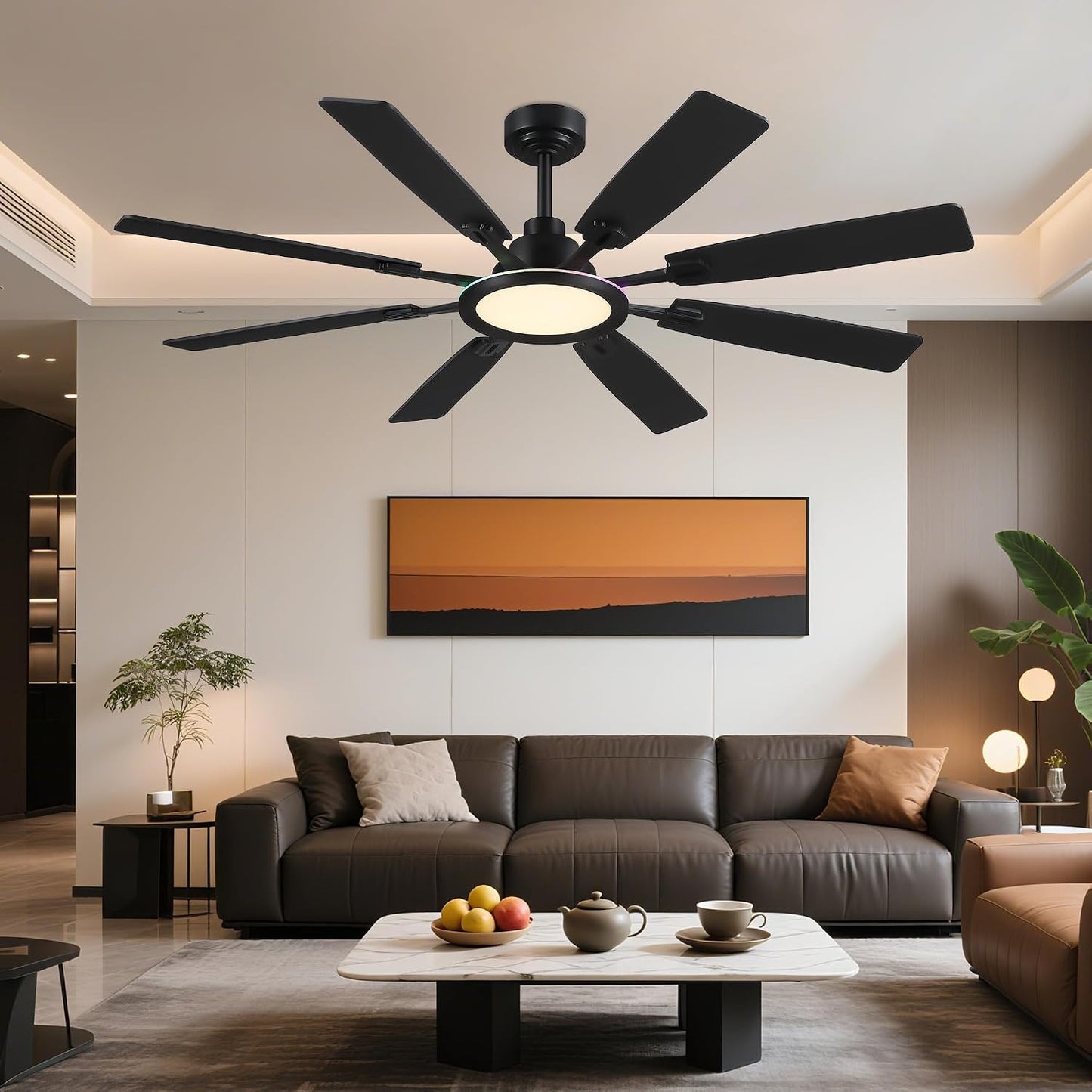 Ceiling Fan With Light & Remote Indoor/Outdoor Use 60 Inch RGB Brown