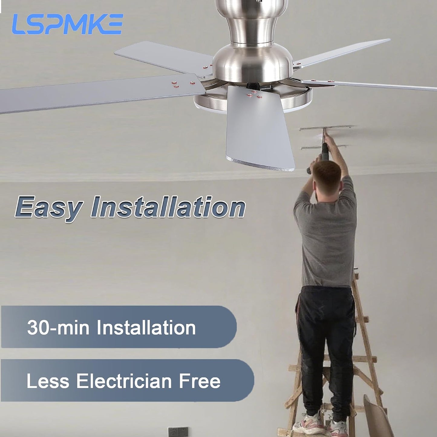 52" Ceiling Fan with Light, Remote Control, 3CCT Dimmable Noiseless DC Motor, Modern Indoor Lighting Fixture for Bedroom, Kitchen LSP-266-Black LSP-266-White LSP-266-Brown LSP-266-Nickel