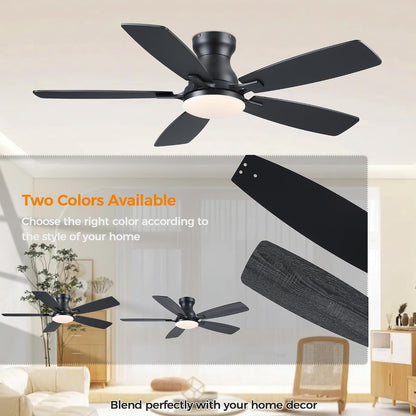 JSAITEE 46 Inch Low Profile Flush Mount Ceiling Fan with Lights, Black Brown WhiteJL-66-42-Brown JL-66-42-black JL-66-42-white