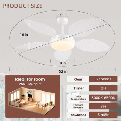 GJeg Tropical Ceiling Fans with Lights,52" Outdoor Palm Leaf Ceiling Fans 888-Black 52 888-White 52 888-Brown 52 888-Dark brown 52 888-Light brown 52