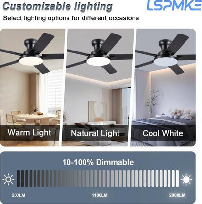 52" Ceiling Fan with Light, Remote Control, 3CCT Dimmable Noiseless DC Motor, Modern Indoor Lighting Fixture for Bedroom, Kitchen LSP-266-Black LSP-266-White LSP-266-Brown LSP-266-Nickel