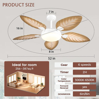 GJeg Tropical Ceiling Fans with Lights,52" Outdoor Palm Leaf Ceiling Fans 888-Black 52 888-White 52 888-Brown 52 888-Dark brown 52 888-Light brown 52