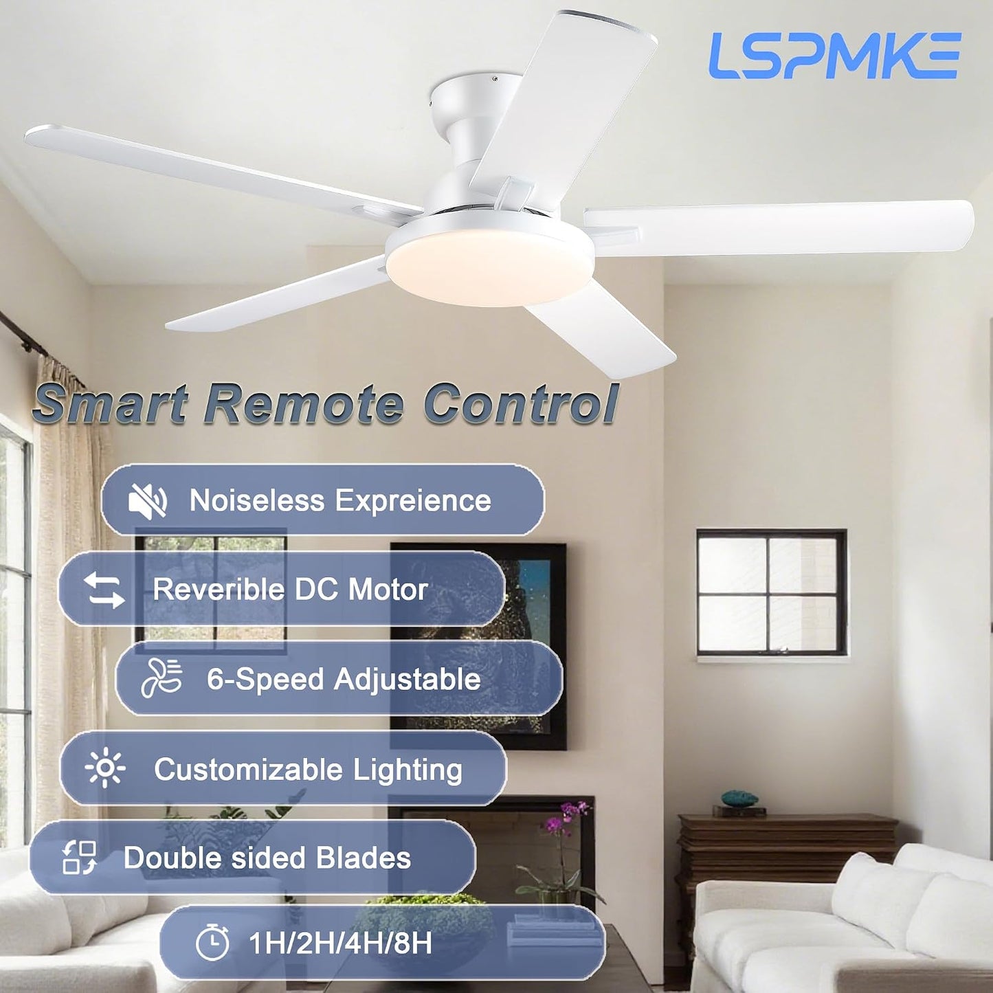 52" Ceiling Fan with Light, Remote Control, 3CCT Dimmable Noiseless DC Motor, Modern Indoor Lighting Fixture for Bedroom, Kitchen LSP-266-Black LSP-266-White LSP-266-Brown LSP-266-Nickel