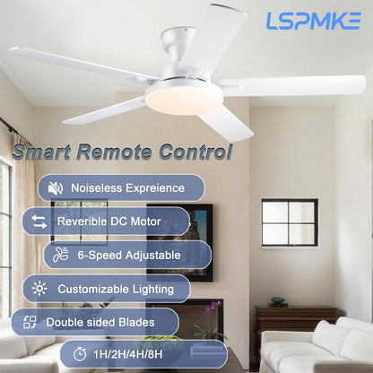 52" Ceiling Fan with Light, Remote Control, 3CCT Dimmable Noiseless DC Motor, Modern Indoor Lighting Fixture for Bedroom, Kitchen LSP-266-Black LSP-266-White LSP-266-Brown LSP-266-Nickel