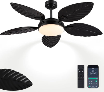 GJeg Tropical Ceiling Fans with Lights,52" Outdoor Palm Leaf Ceiling Fans 888-Black 52 888-White 52 888-Brown 52 888-Dark brown 52 888-Light brown 52