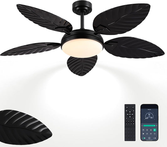 GJeg Tropical Ceiling Fans with Lights,52" Outdoor Palm Leaf Ceiling Fans 888-Black 52 888-White 52 888-Brown 52 888-Dark brown 52 888-Light brown 52