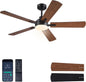 JSAITEE Ceiling Fans with Lights - 52Inch Low Profile Flush Mount Ceiling Fan with Light and Remote Control, DC Reversible Motor, Dimmable, 6 Speeds Ceiling Fan for Bedroom, Kitchen, JL-53-Black JL-53-White JL-053-Brwon JL-53-Nickel