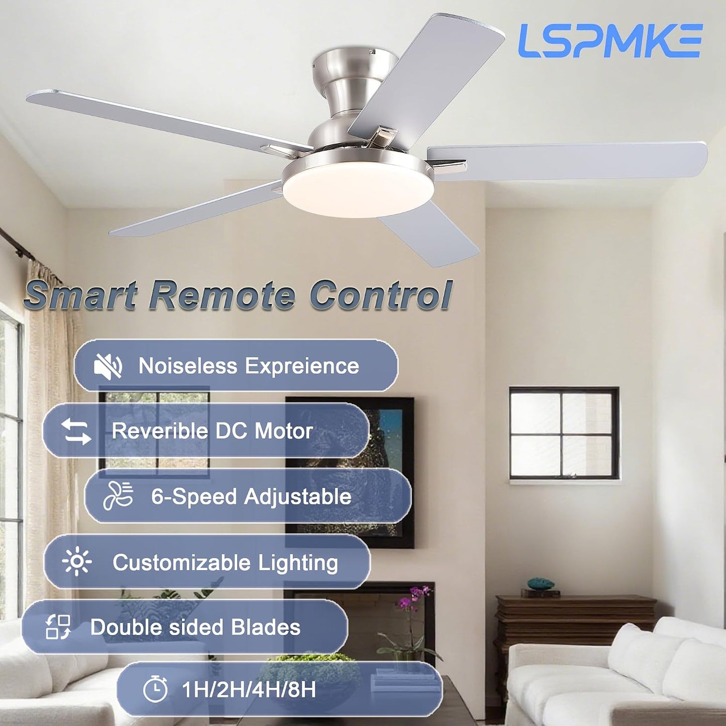 52" Ceiling Fan with Light, Remote Control, 3CCT Dimmable Noiseless DC Motor, Modern Indoor Lighting Fixture for Bedroom, Kitchen LSP-266-Black LSP-266-White LSP-266-Brown LSP-266-Nickel