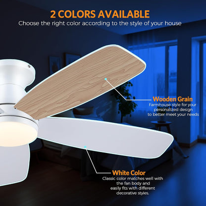 SAITEE 48" Ceiling Fans with Lights Low Profile - Flush Mount Ceiling Fan with Light and Remote, 6 Wind Speeds Reversible, Quiet, 3CCT Dimmable, Fan Light for Modern Indoor, Bedroom, Kitchen,JL68-48-Black JL068-48-white JL68-48-Brwon JL68-48-Nickle