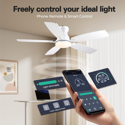JSAITEE 46 Inch Low Profile Flush Mount Ceiling Fan with Lights, JL-66-46-black JL-66-46-White JL-66-46-brown