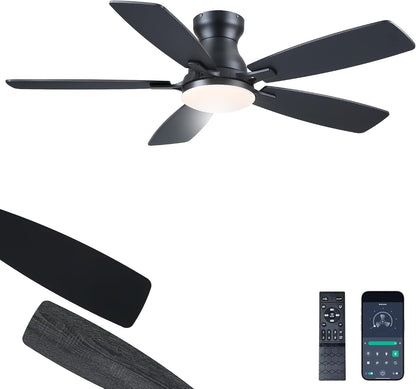 JSAITEE 46 Inch Low Profile Flush Mount Ceiling Fan with Lights, Black Brown WhiteJL-66-42-Brown JL-66-42-black JL-66-42-white
