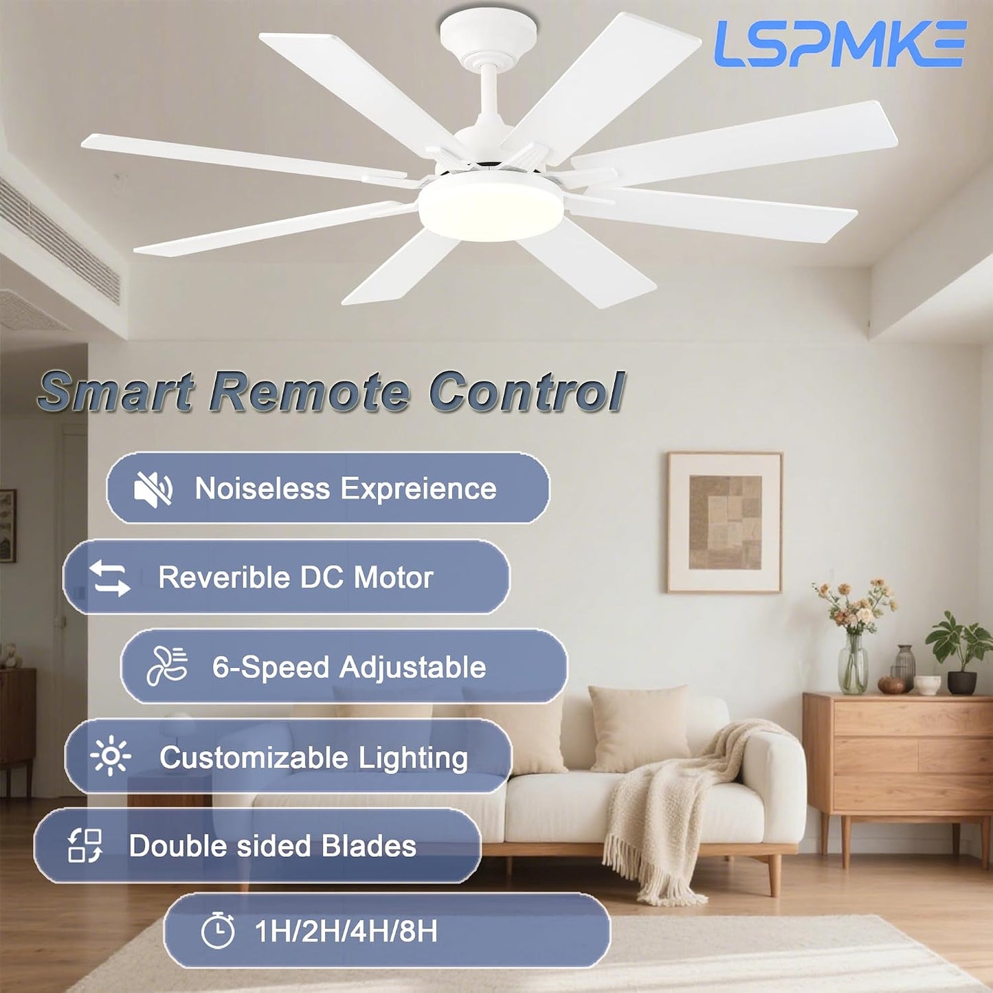 Ceiling Fan With Light & Remote Indoor/Outdoor Use 52 Inch Black White Brown Nickel LSP-100-Black LSP-100-White LSP-100-Brown LSP-100-Nickel