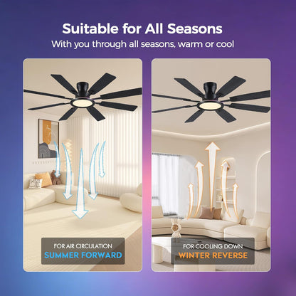 JSAITEE 60Inch Ceiling Fan with Lights Low Profile Flush Mount Brown RGB