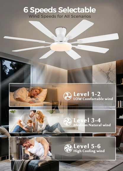 JSAITEE 60Inch Ceiling Fan with Lights Low Profile Flush Mount Brown RGB