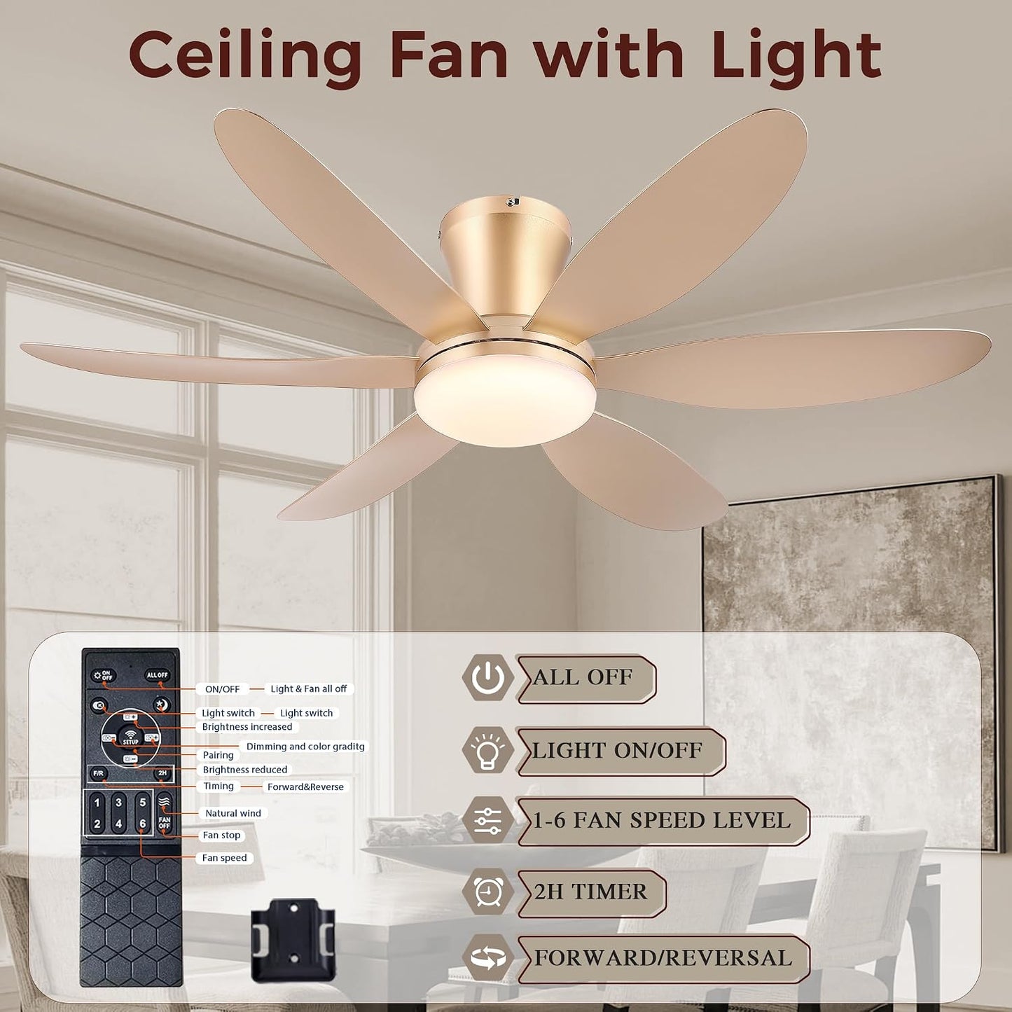 GJeg Ceiling Fans with Lights,42" Low Profile Ceiling Fan SY-89 Brown SY-89 Silver SY-89 Gold SY-89-White-42 SY-89-Black-42