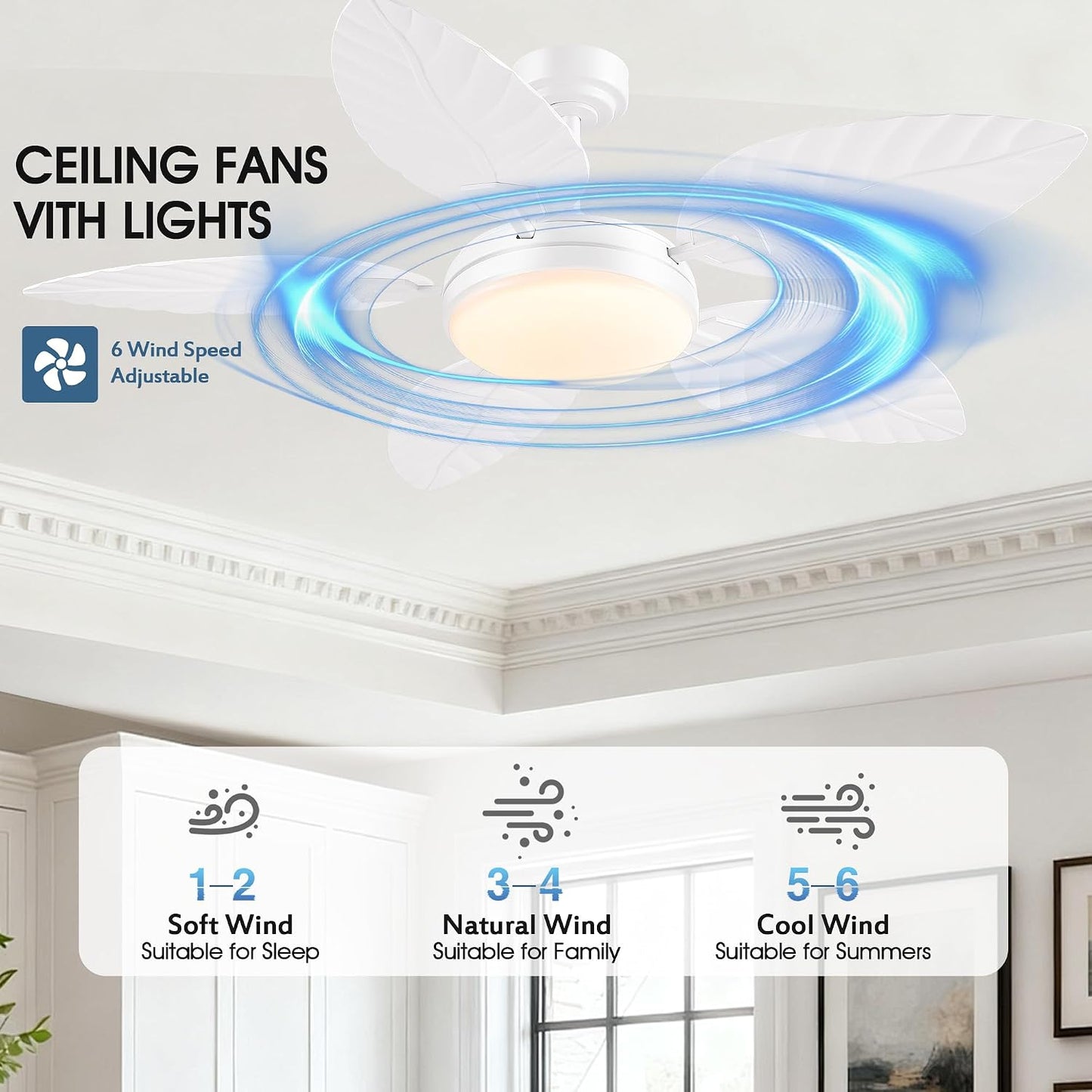 GJeg Tropical Ceiling Fans with Lights,52" Outdoor Palm Leaf Ceiling Fans 888-Black 52 888-White 52 888-Brown 52 888-Dark brown 52 888-Light brown 52