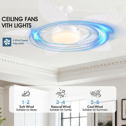 GJeg Tropical Ceiling Fans with Lights,52" Outdoor Palm Leaf Ceiling Fans 888-Black 52 888-White 52 888-Brown 52 888-Dark brown 52 888-Light brown 52
