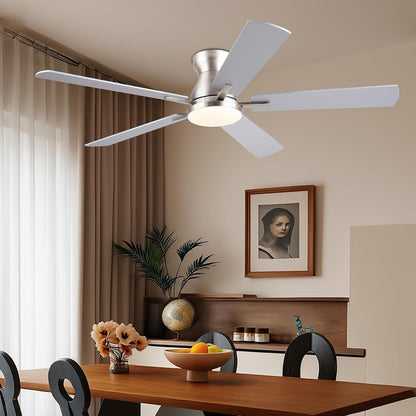 Ceiling Fans with Lights,52 Inch Low Profile Ceiling Fan with Light-Flush Mount Dimmable, Quiet DC Motor for Outdoor Patio,Garage,Bedroom Brown67-Black 52in 67-White 52in 67-Brown 52in 67-Nickel 52in