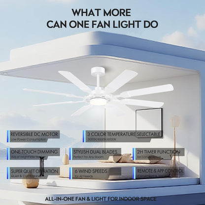 62" Ceiling Fan with Light - Modern White Low Profile Ceilings Fans Light08-Black-62In 08-White-62In 08-Brown-62In