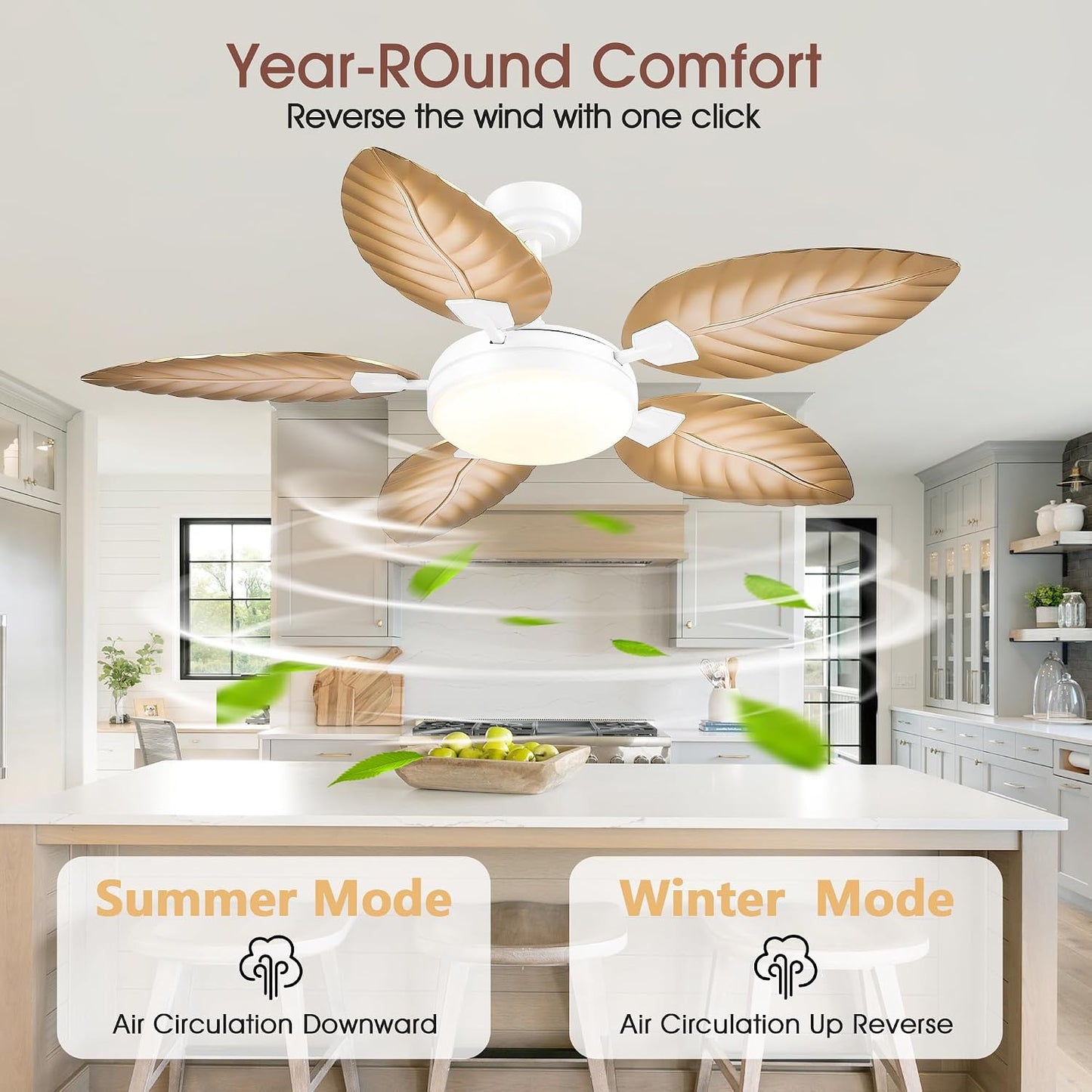 GJeg Tropical Ceiling Fans with Lights,52" Outdoor Palm Leaf Ceiling Fans 888-Black 52 888-White 52 888-Brown 52 888-Dark brown 52 888-Light brown 52