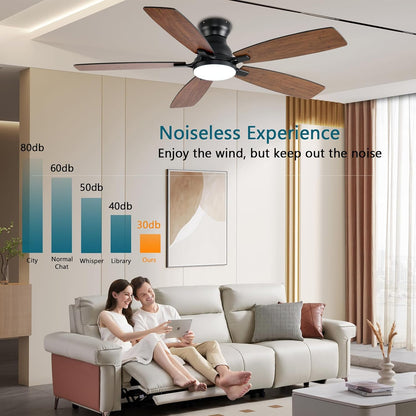 JSAITEE Ceiling Fans with Lights, 52 Inch Low Profile Ceiling Fan with Light and Remote Control, Flush Mount, DC Reversible Motor, Noiseless, White 6 Speeds Ceiling Fan for BedroomJL-66-Brown JL-66-nickle JL-66-white JL-66-black