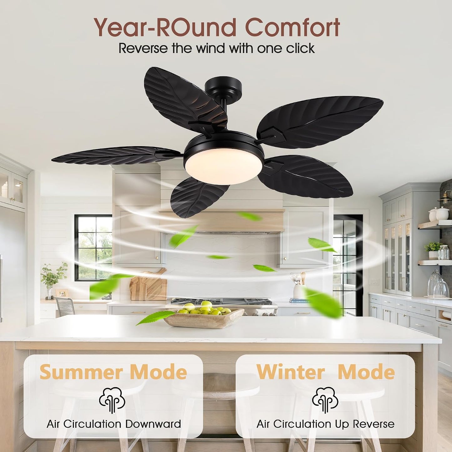 GJeg Tropical Ceiling Fans with Lights,52" Outdoor Palm Leaf Ceiling Fans 888-Black 52 888-White 52 888-Brown 52 888-Dark brown 52 888-Light brown 52