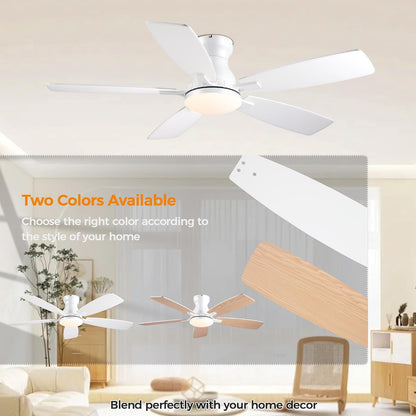 JSAITEE 46 Inch Low Profile Flush Mount Ceiling Fan with Lights, Black Brown WhiteJL-66-42-Brown JL-66-42-black JL-66-42-white