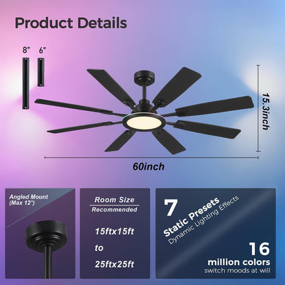 Ceiling Fan With Light & Remote Indoor/Outdoor Use 60 Inch RGB Brown