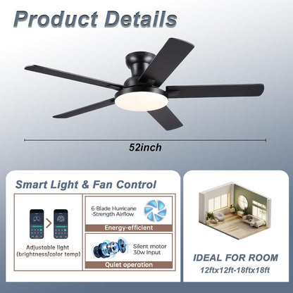 52" Ceiling Fan with Light, Remote Control, 3CCT Dimmable Noiseless DC Motor, Modern Indoor Lighting Fixture for Bedroom, Kitchen LSP-266-Black LSP-266-White LSP-266-Brown LSP-266-Nickel