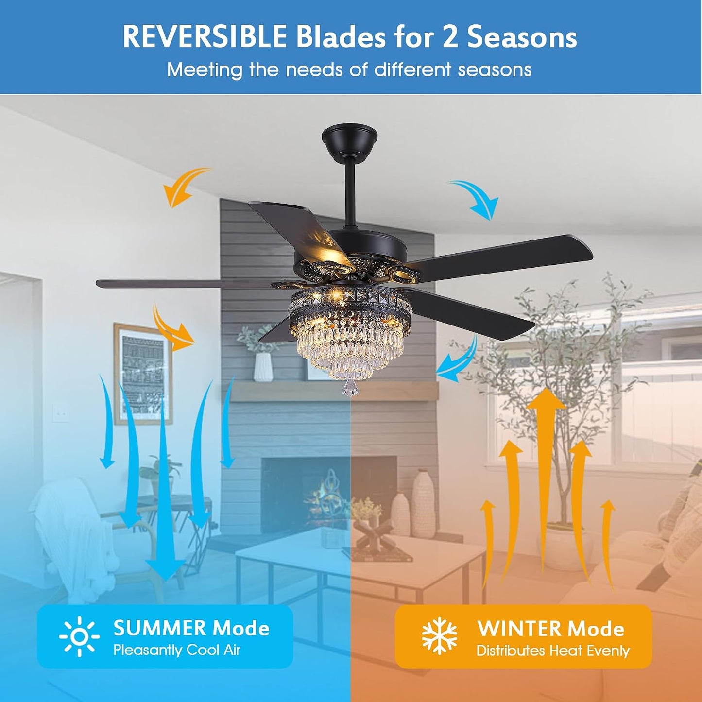 Crystal Ceiling Fan Fandelier with Lights - Retro Outdoor Fans (52" ) 5888 5888-Silver 52 5888-Gold 52