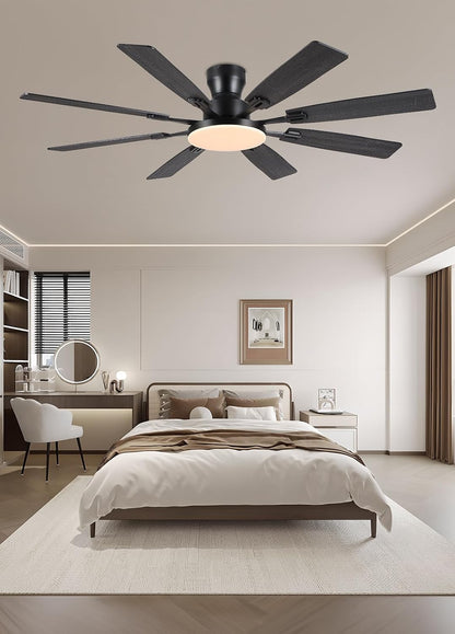 JSAITEE 60Inch Ceiling Fan with Lights Low Profile Flush Mount Brown RGB