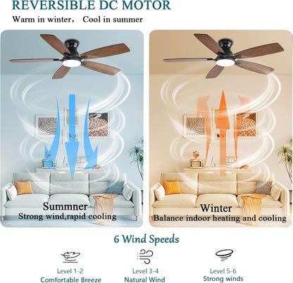 JSAITEE Ceiling Fans with Lights, 52 Inch Low Profile Ceiling Fan with Light and Remote Control, Flush Mount, DC Reversible Motor, Noiseless, White 6 Speeds Ceiling Fan for BedroomJL-66-Brown JL-66-nickle JL-66-white JL-66-black