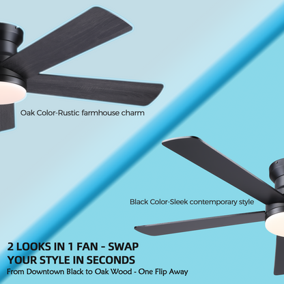 Flush Mount Ceiling Fan with Light and Remote/APP - 48" Low Profile Ceiling Fan with 3CCT Dimmable, 5 Reversible Blades, Modern Indoor Fan Light Fixtures for Bedroom, Kitchen