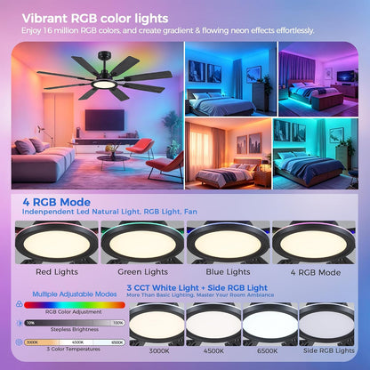 Ceiling Fan With Light & Remote Indoor/Outdoor Use 60 Inch RGB Brown