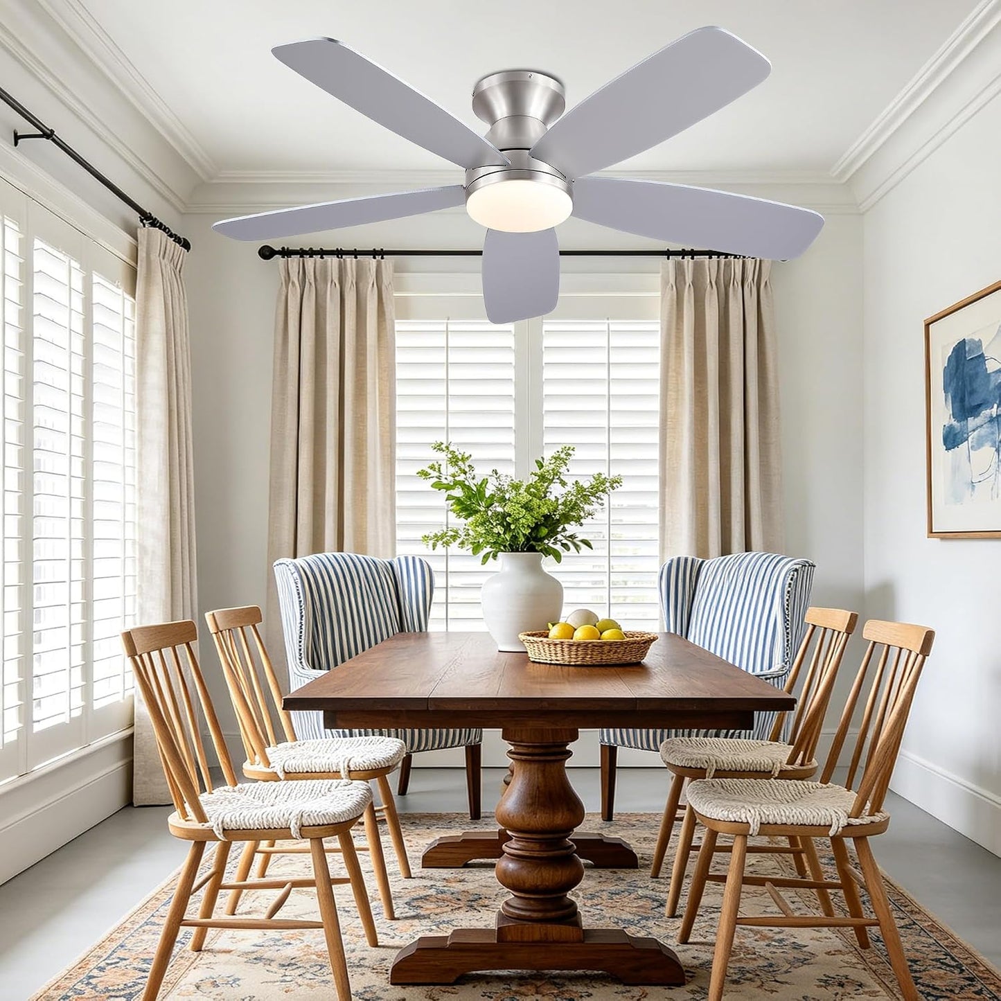 SAITEE 48" Ceiling Fans with Lights Low Profile - Flush Mount Ceiling Fan with Light and Remote, 6 Wind Speeds Reversible, Quiet, 3CCT Dimmable, Fan Light for Modern Indoor, Bedroom, Kitchen,JL68-48-Black JL068-48-white JL68-48-Brwon JL68-48-Nickle