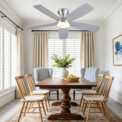 SAITEE 48" Ceiling Fans with Lights Low Profile - Flush Mount Ceiling Fan with Light and Remote, 6 Wind Speeds Reversible, Quiet, 3CCT Dimmable, Fan Light for Modern Indoor, Bedroom, Kitchen,JL68-48-Black JL068-48-white JL68-48-Brwon JL68-48-Nickle