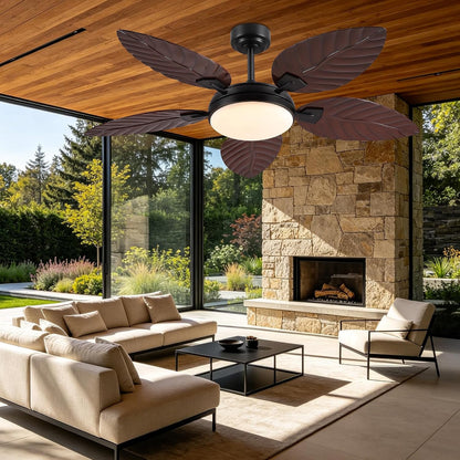 GJeg Tropical Ceiling Fans with Lights,52" Outdoor Palm Leaf Ceiling Fans 888-Black 52 888-White 52 888-Brown 52 888-Dark brown 52 888-Light brown 52