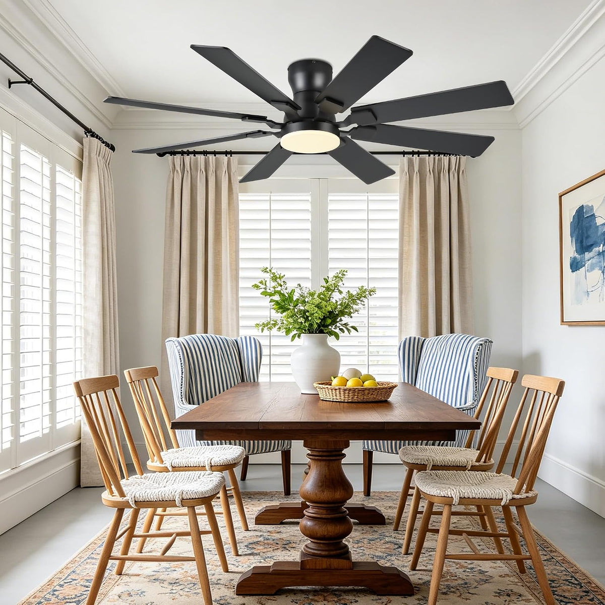 JSAITEE 52 inch Ceiling Fan with Light, 6 Speeds Reversible Low Profile Ceiling Fan with Light and Remote/APP Control, 3 Color Temp+Dimmable RGB, 8 Blades, Flush Mount Quiet Ceiling Fans, Black JL99-Black