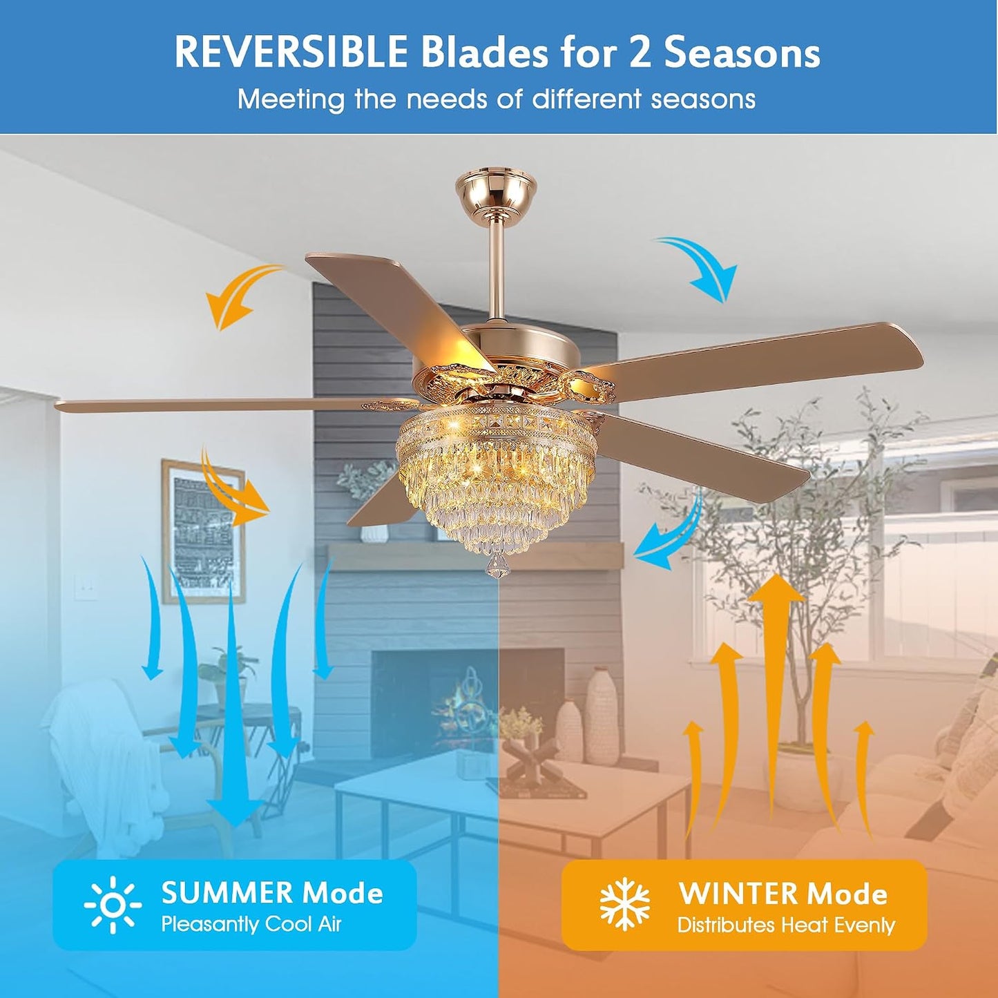 Crystal Ceiling Fan Fandelier with Lights-Outdoor Ceiling Fans (62" ) (72" )