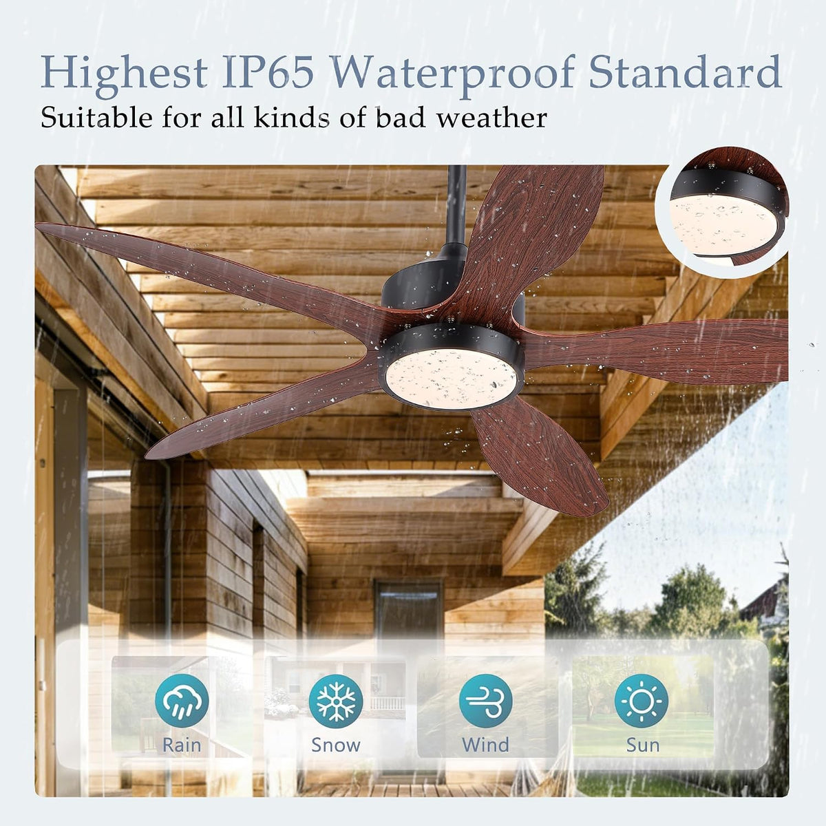 46 inch Waterproof Outdoor Ceiling Fan with Lights and Remote,IP65 Hanging Gazebo Fan with 3CCT 6-Speed DC Motor,Brown Wet Rated Plug in Ceiling Fan with Cord for Patios Porch Pergola LSP-36WP-Black LSP-36WP-White LSP-36WP-Brown