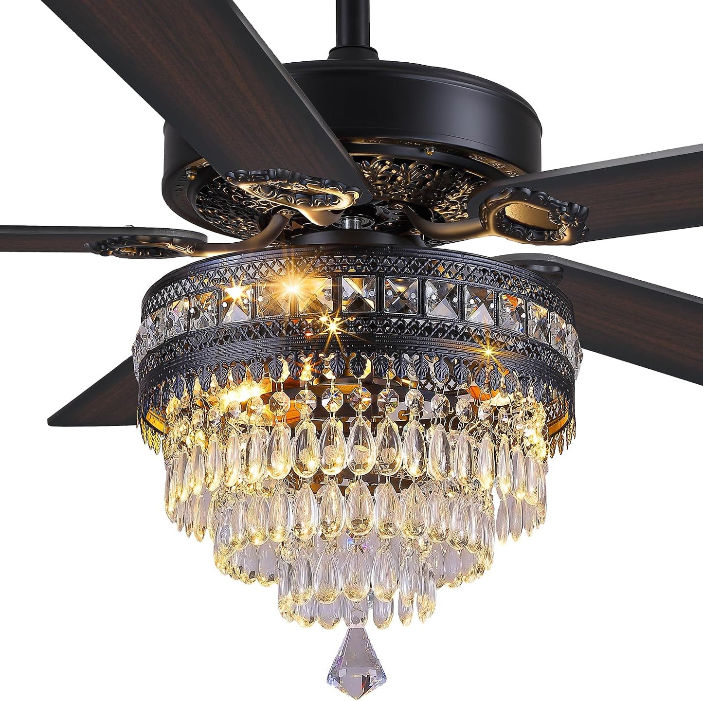 Crystal Ceiling Fan Fandelier with Lights - Retro Outdoor Fans (52" ) 5888 5888-Silver 52 5888-Gold 52