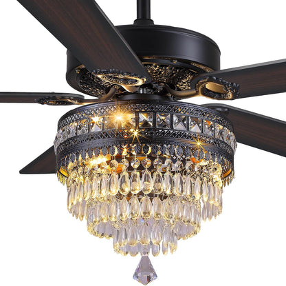 Crystal Ceiling Fan Fandelier with Lights - Retro Outdoor Fans (52" ) 5888 5888-Silver 52 5888-Gold 52