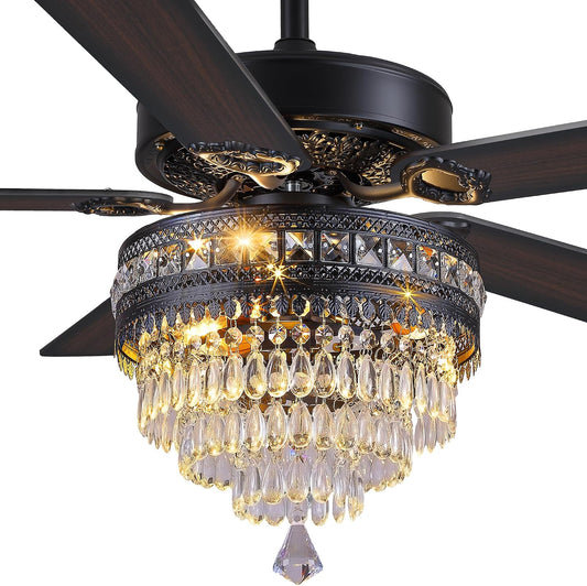 Crystal Ceiling Fan Fandelier with Lights - Retro Outdoor Fans (52" ) 5888 5888-Silver 52 5888-Gold 52