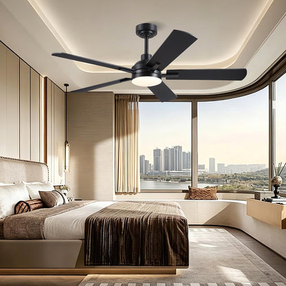 JSAITEE Ceiling Fans with Lights - 52Inch Low Profile Flush Mount Ceiling Fan with Light and Remote Control, DC Reversible Motor, Dimmable, 6 Speeds Ceiling Fan for Bedroom, Kitchen, JL-53-Black JL-53-White JL-053-Brwon JL-53-Nickel
