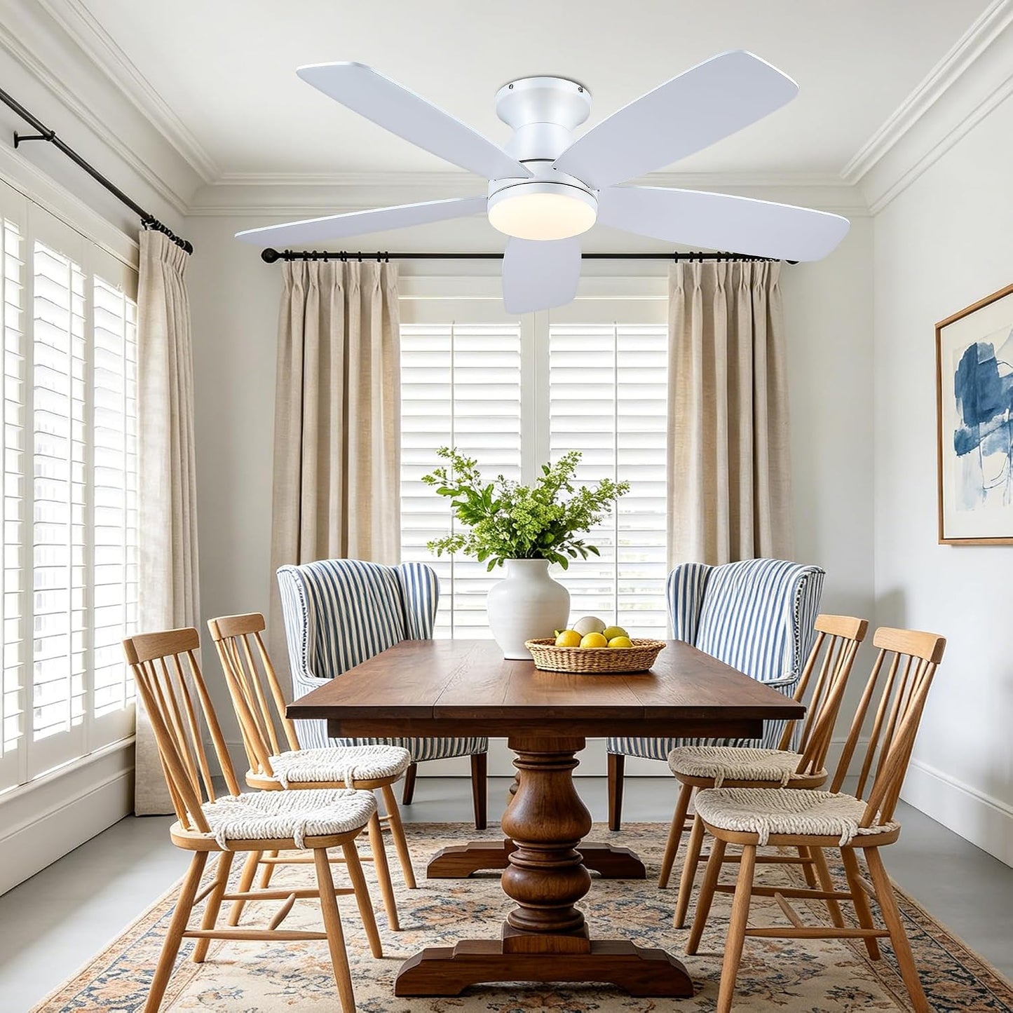 SAITEE 48" Ceiling Fans with Lights Low Profile - Flush Mount Ceiling Fan with Light and Remote, 6 Wind Speeds Reversible, Quiet, 3CCT Dimmable, Fan Light for Modern Indoor, Bedroom, Kitchen,JL68-48-Black JL068-48-white JL68-48-Brwon JL68-48-Nickle
