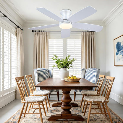 SAITEE 48" Ceiling Fans with Lights Low Profile - Flush Mount Ceiling Fan with Light and Remote, 6 Wind Speeds Reversible, Quiet, 3CCT Dimmable, Fan Light for Modern Indoor, Bedroom, Kitchen,JL68-48-Black JL068-48-white JL68-48-Brwon JL68-48-Nickle